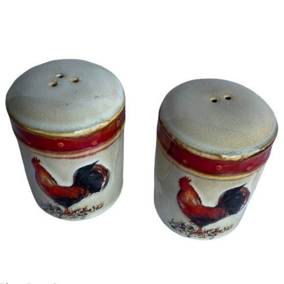 Farmhouse Rooster Salt Pepper Ceramic Shaker Set Hand Painted 2 PC - Picture 3 of 16